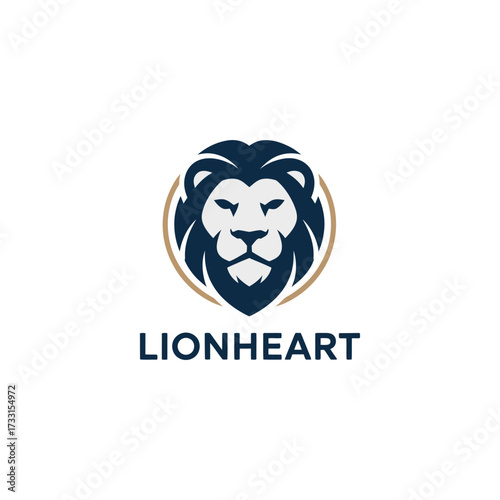 Modern lion head crest, circular shield frame, confident expression, premium sports branding, noble animal symbol, professional vector
