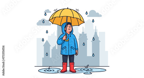 Rainy Day Joy: Child with Umbrella in the City