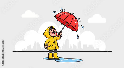 Rainy Day Joy: Child with Umbrella Illustration