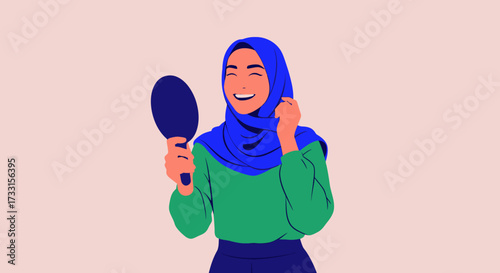Confident Woman in Hijab Looking in Mirror, Illustration