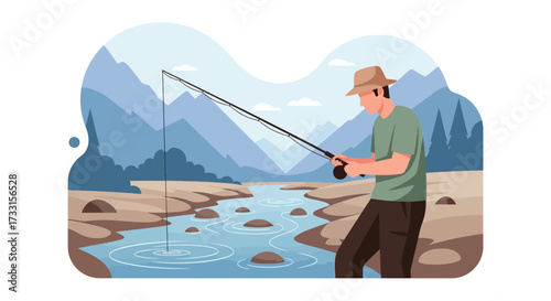 Angler's Serenity: A River Fishing Scene