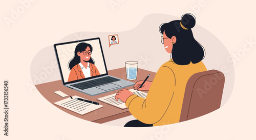 Virtual Meeting: Woman Taking Notes During Online Conference