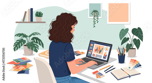 Creative Woman Working From Home on Laptop