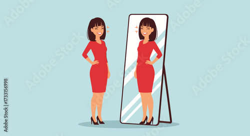Reflection of Confidence: Woman Admiring Herself in Mirror