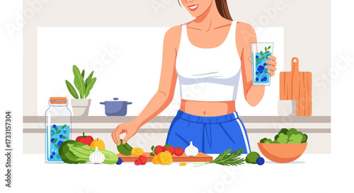Healthy Eating Preparation: Woman Chopping Vegetables