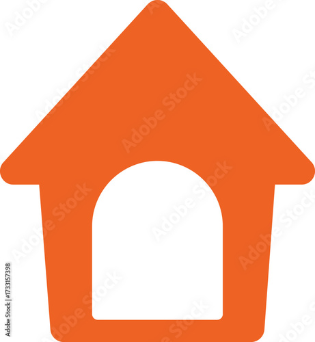 Orange Dog House Icon with Arched Entrance on White Background shelter