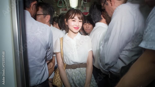 Young  Japanese woman in a crowded train