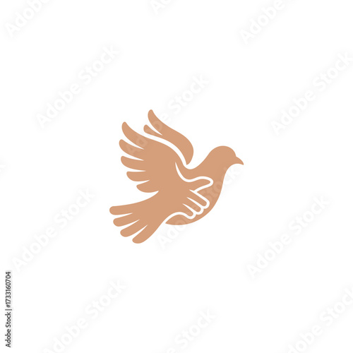 Soft dove icon, gentle flight shape, hope and harmony theme, minimalist bird illustration, universal peace branding vector