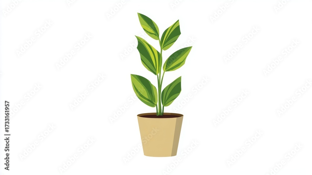Fototapeta premium A stylized vector illustration of a tall houseplant with variegated green and yellow leaves in a simple pot.