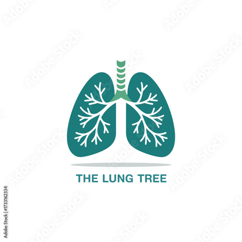 Lung tree icon, bronchial branches forming leaves, respiratory care symbol, environmental health message, teal medical logo vector