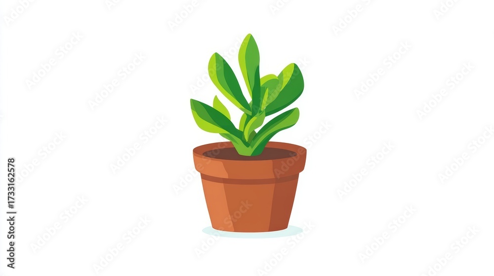 Fototapeta premium A small green succulent plant growing in a terracotta pot on a white background.