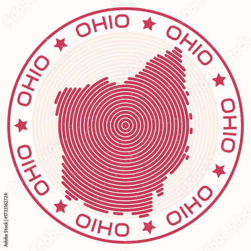 Ohio map with round title. State shape rings. Ohio text around the state boundary shape. Modern vector illustration.
