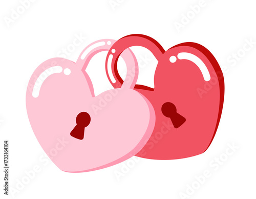 Canvas Print Illustrative representation of two heart-shaped locks, a pink and a red one, lin