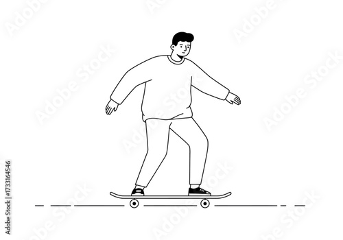 Young Person Enjoying a Skateboard Ride Simple Line Art Illustration