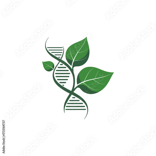 DNA leaf logo, green biotechnology symbol, double helix with sprout, eco science branding, sustainable nature vector