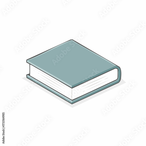 An illustration of a closed book with a light blue cover and white pages. The book is shown at an angle, giving it a three-dimensional appearance.