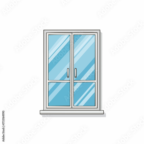 A clean, cartoon-style illustration of a double window, reflecting light and hinting at the world beyond.