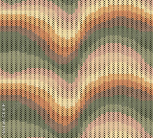 Warm and inviting seamless knitting pattern with an abstract curve or wave design. The pattern features soft, earthy tones, creating a cozy and modern aesthetic for textiles, fashion, and backgrounds.