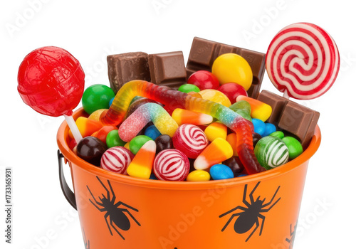 Vector art of bucket full of halloween candy and sweets