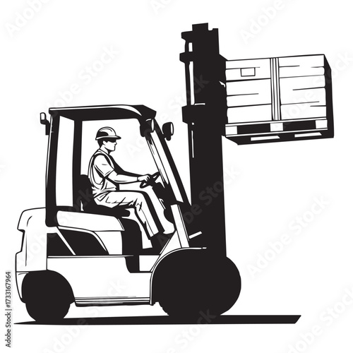 A warehouse worker operates a forklift, carefully transporting a pallet of goods with precision and expertise for efficient logistics.