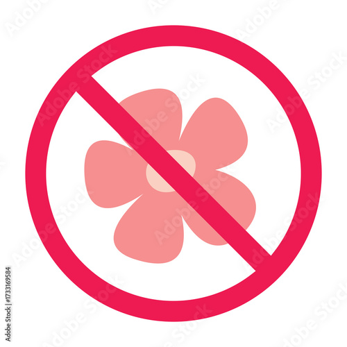 Forbidden sign with flower icon, vector illustration
