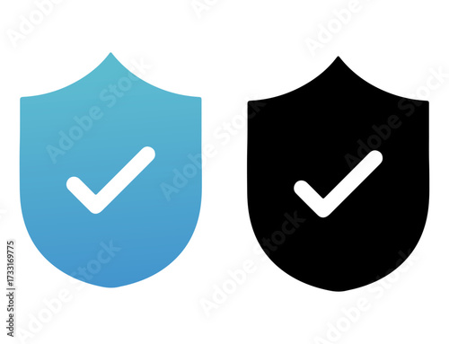 Shield Icons with Check Mark — Verified Security Symbols for Cyber Protection, Software Validation, and User Authentication UI
