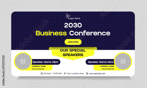 Digital business yearly conference digital webinar banner template design, online meeting banner design, talk show banner design, editable vector eps 10 file format