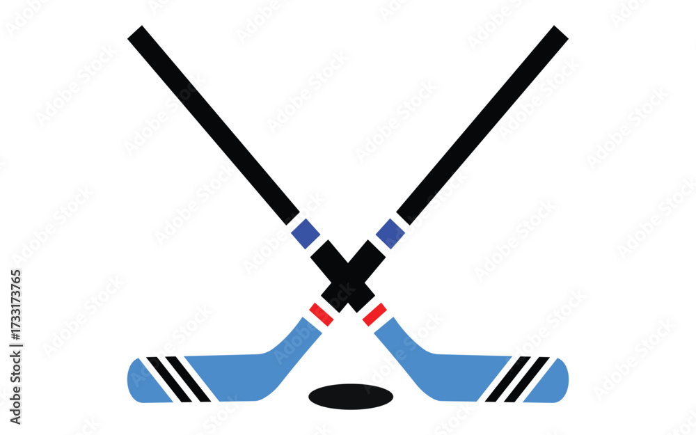 Εκτύπωση καμβά “Ice Hockey Player Icon with Sticks and Puck – Line Art Vector Sports Illustrati