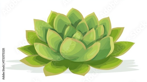 A beautiful illustration of a green succulent plant with thick, fleshy leaves forming a rosette, isolated on a white background.