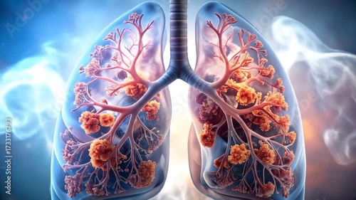 Wallpaper Mural Lung Cancer Illustration Medical Visualization of Tumors and Respiratory System. Torontodigital.ca