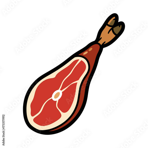Charming Cartoon Jamón Ibérico Slices, Hand-Drawn Bold Line Art Illustration, Spanish Cured Ham Icon