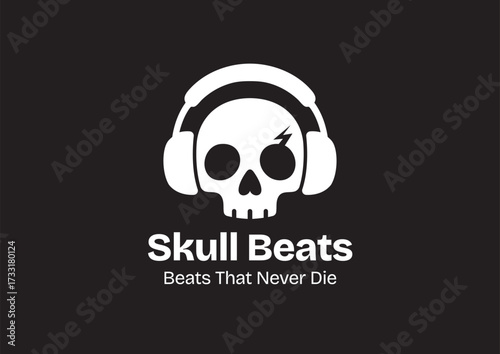 Skull Music Logo Design – Headphone DJ Icon, Modern Audio Beats Emblem, Rock and EDM Branding