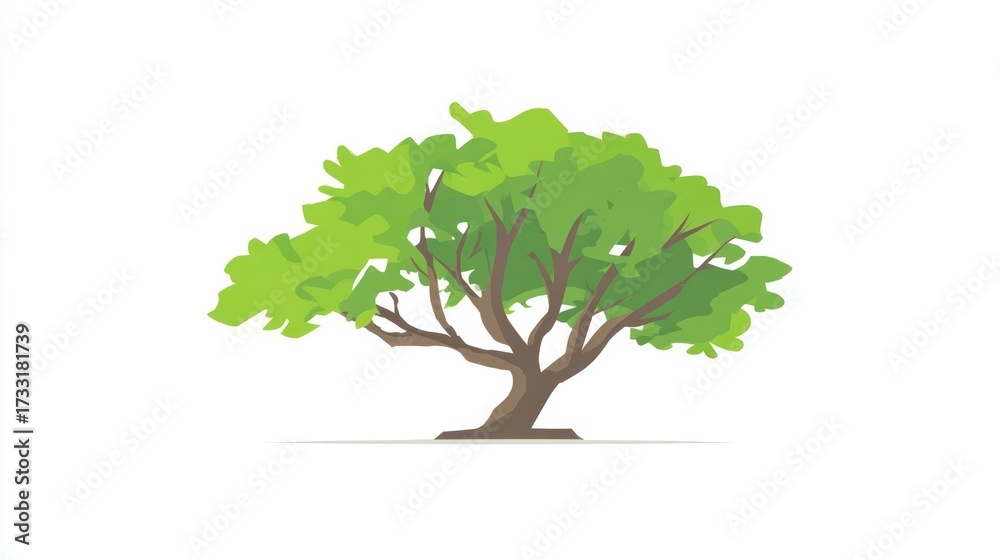 Obraz premium Single green tree with foliage and trunk isolated on white background for a nature or park illustration