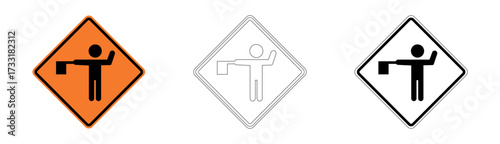 Flagman Ahead Traffic Sign in Vector Format