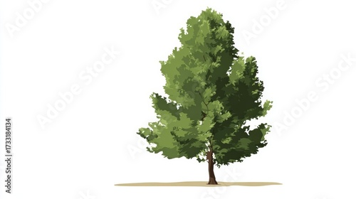 Single green tree with leaves and a branch isolated on a white background for nature and environment concepts