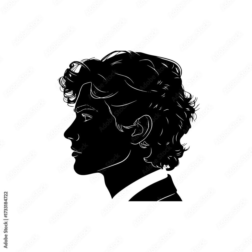 Fototapeta premium silhouette of a young man wavy hair, side profile
