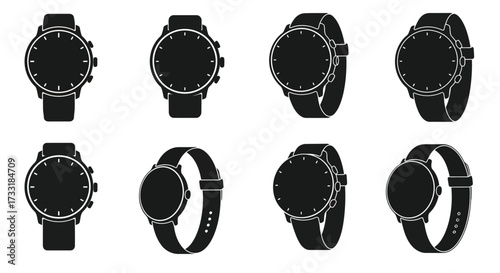 Collection of modern smartwatches displayed in various perspectives and orientations