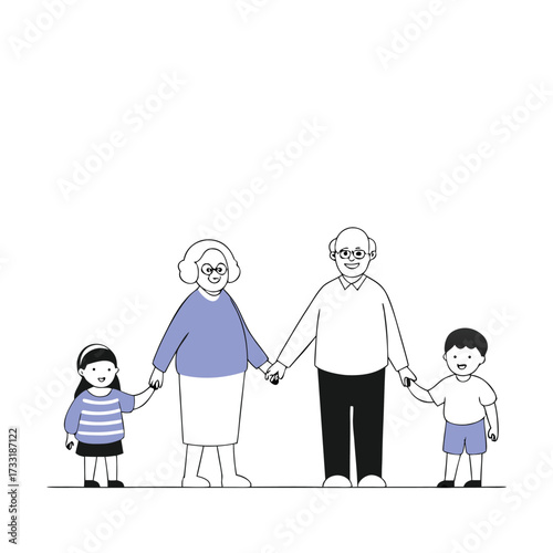 flat-grandparents-with-grandkids-isolated-on-pure-.eps