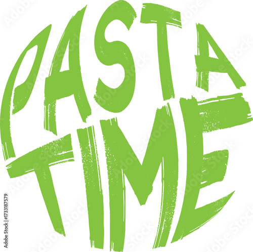 Vector illustration of bold green lettering in a circular layout with dynamic brush style. Perfect for restaurant branding, pasta house identity, café marketing, menu design, and promotional graphics