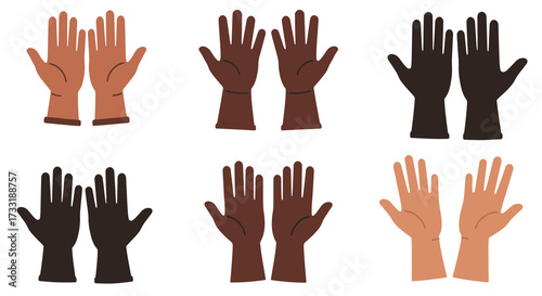 Diverse hands showcasing different skin tones with open palm gestures
