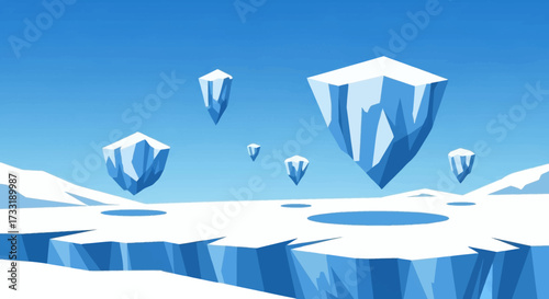 Floating Ice Formations in a Winter Landscape.