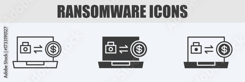 Ransomware Icon Set Vector Illustration in Outline, Glyph, and Mixed