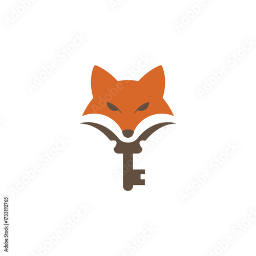 Fox key badge, orange woodland mascot, locked access idea, clever animal symbol, cybersecurity branding element, minimalist vector logo