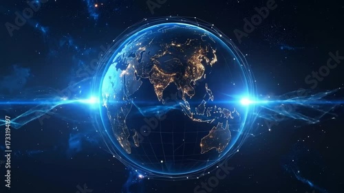 Wallpaper Mural Global connectivity and innovation: the earth lights up with seamless data transfer visualization Torontodigital.ca