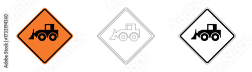 Machinery Crossing Traffic Sign in Vector Format