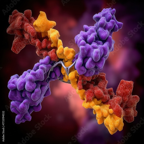 Realistic microscopic visualization of interleukin proteins acting as signaling molecules between immune cells with sharp biological detail.