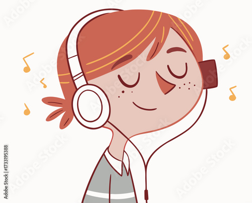 Joyful Young Person Enjoying Music with Headphones - Modern Cartoon Illustration