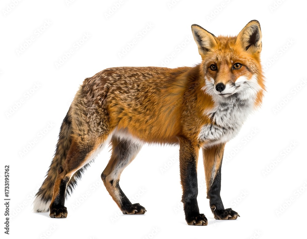 Fototapeta premium Red fox portrait against white background