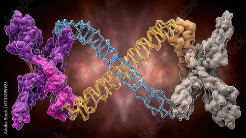 Realistic microscopic visualization of interleukin proteins acting as signaling molecules between immune cells with sharp biological detail.