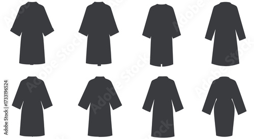 Black robes displayed in various styles and perspectives flat vector design